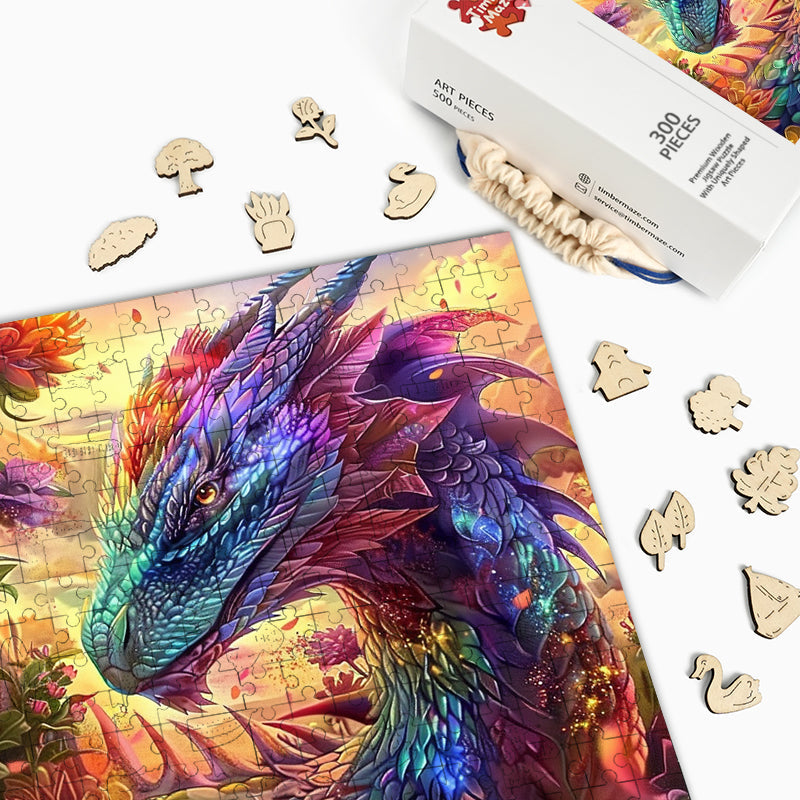 Dragon in Bloom - Wooden Jigsaw Puzzle