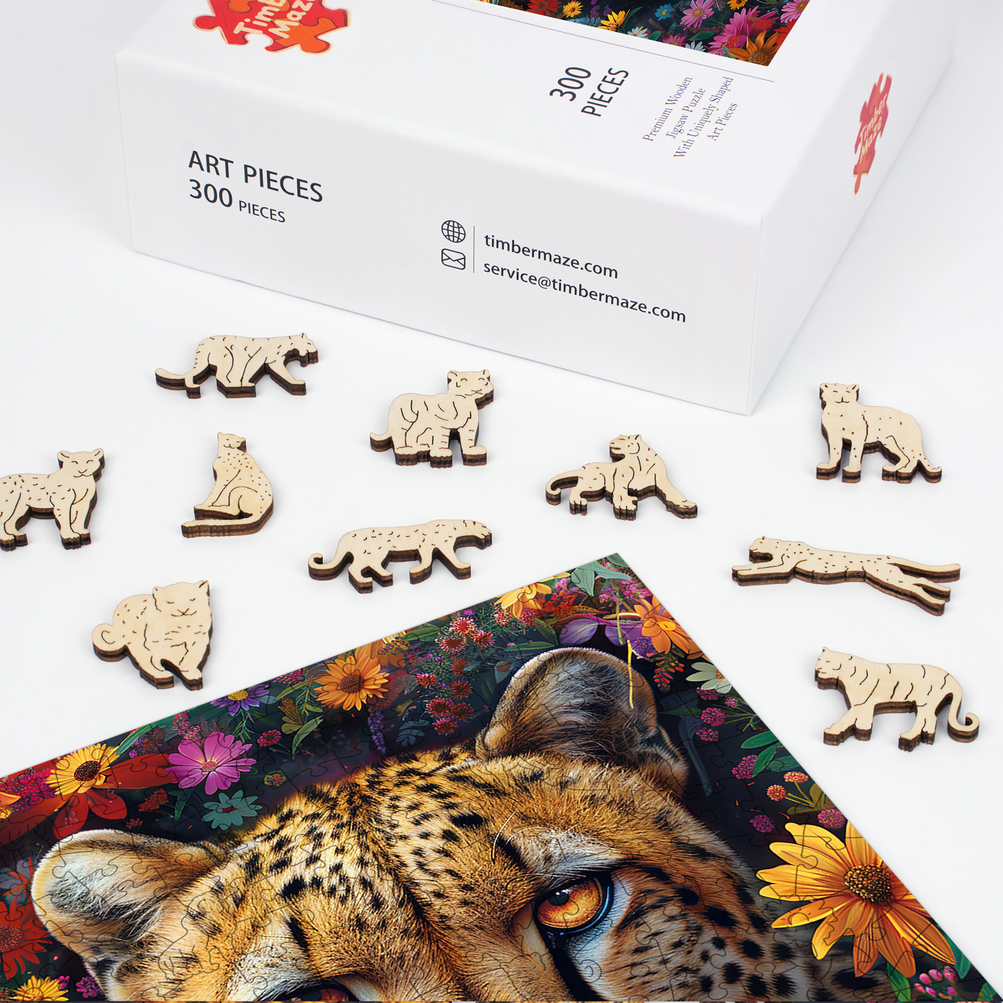 Leopard and Flowers - Wooden Jigsaw Puzzle