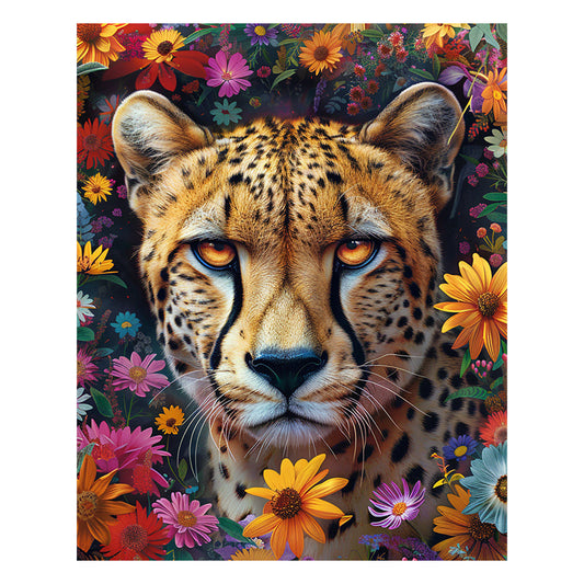 Leopard and Flowers - Wooden Jigsaw Puzzle
