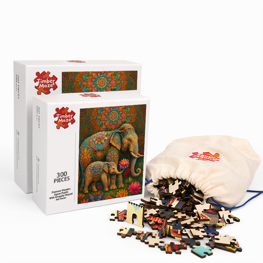 Painted Elephant_ - Wooden Jigsaw Puzzle