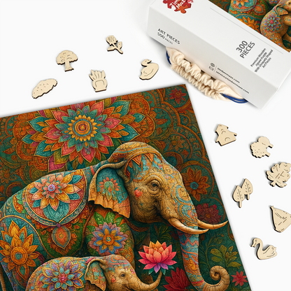 Painted Elephant_ - Wooden Jigsaw Puzzle