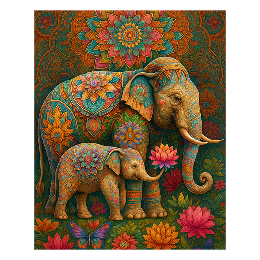 Painted Elephant_ - Wooden Jigsaw Puzzle
