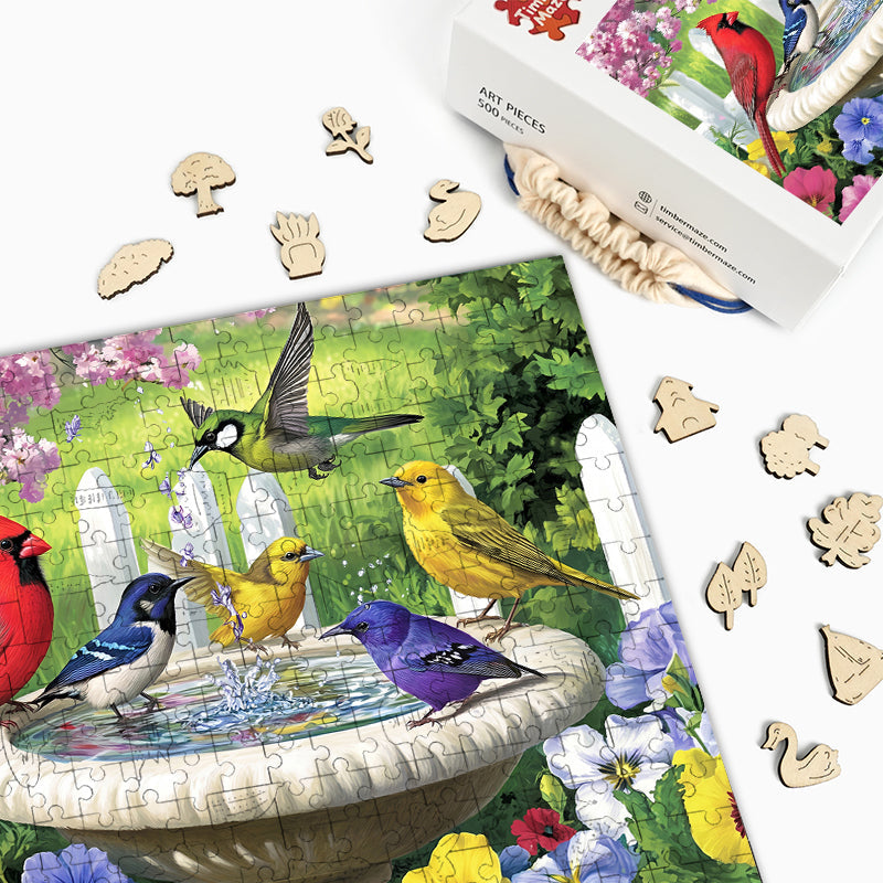 Birds at Fountain - Wooden Jigsaw Puzzle