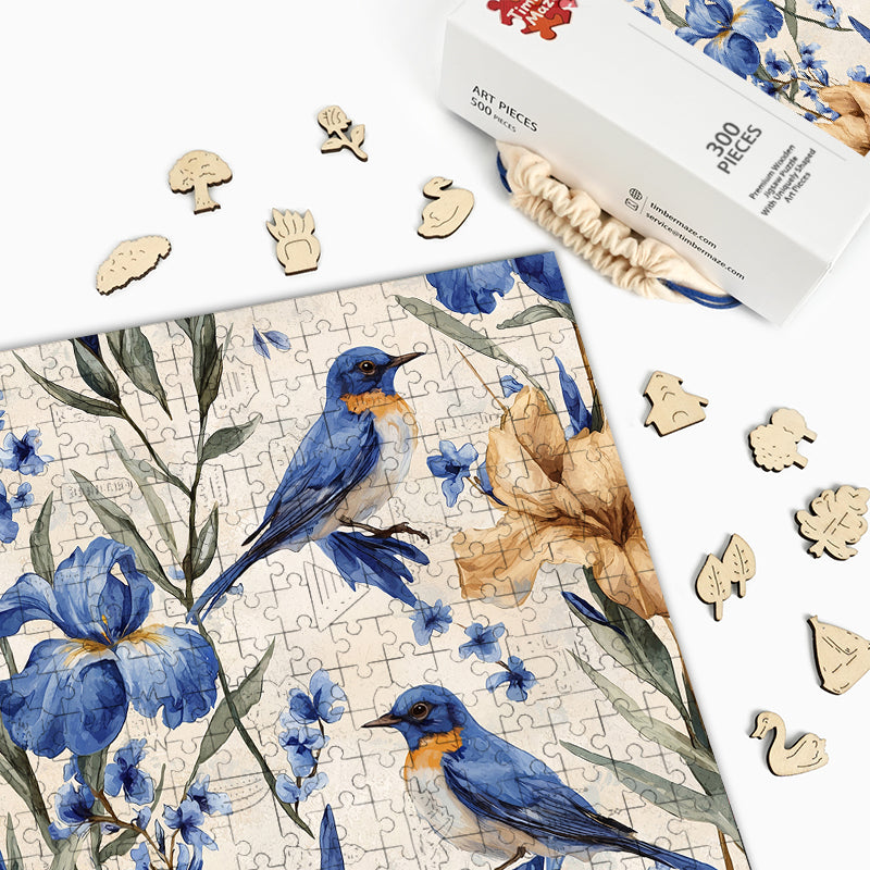 Bluebird and Iris - Wooden Jigsaw Puzzle