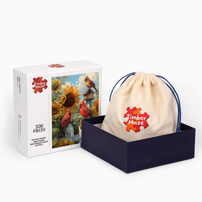 Cardinals & Sunflowers - Wooden Jigsaw Puzzle