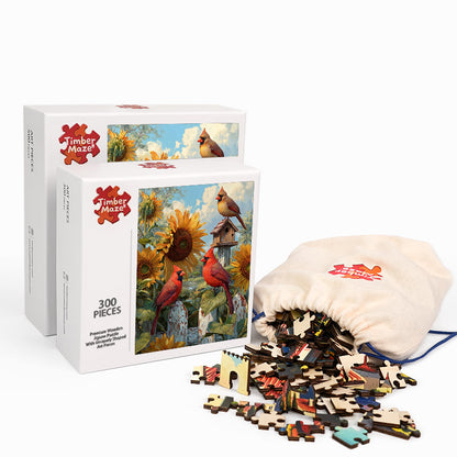 Cardinals & Sunflowers - Wooden Jigsaw Puzzle