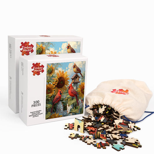Cardinals & Sunflowers - Wooden Jigsaw Puzzle