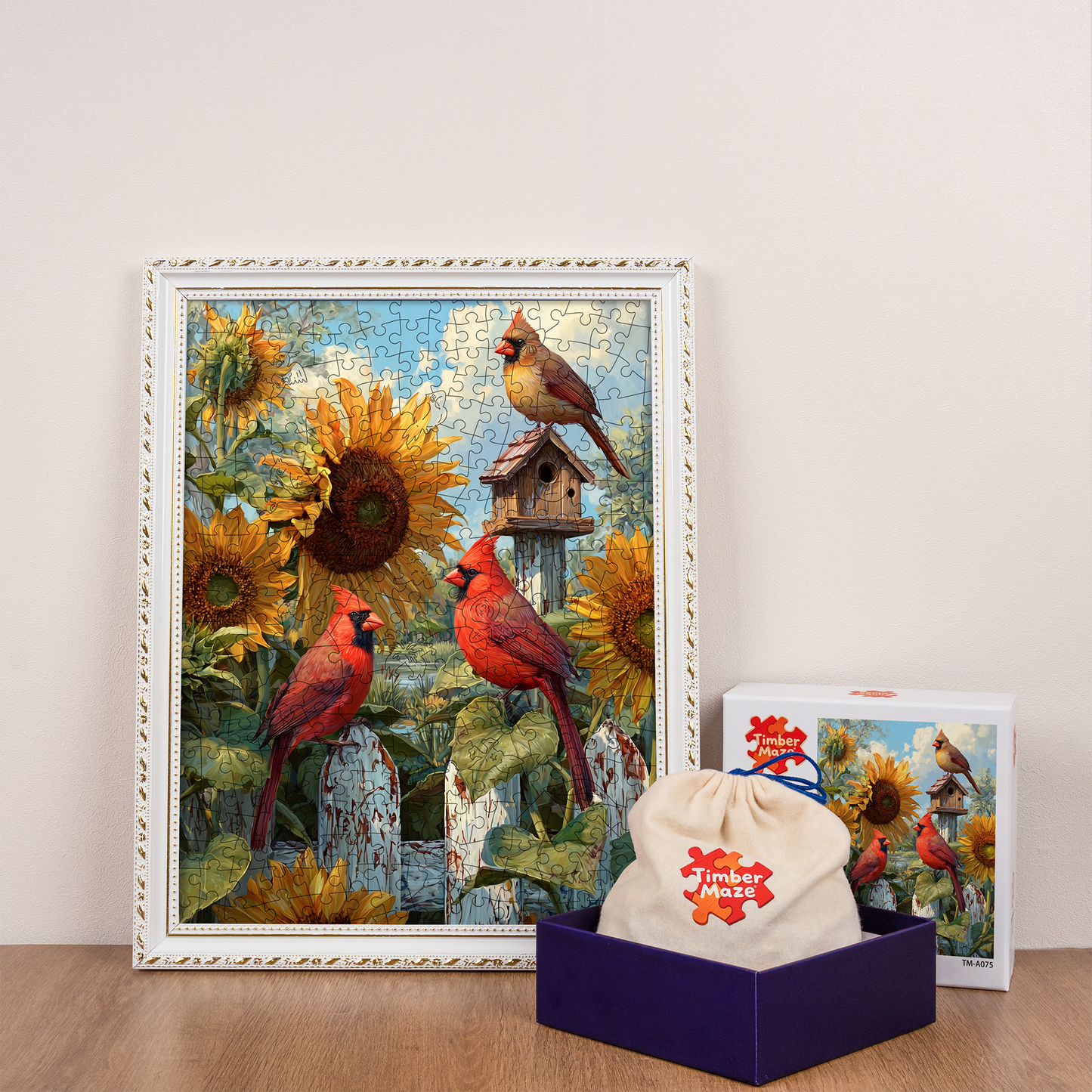 Cardinals & Sunflowers - Wooden Jigsaw Puzzle