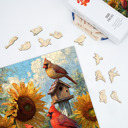 Cardinals & Sunflowers - Wooden Jigsaw Puzzle