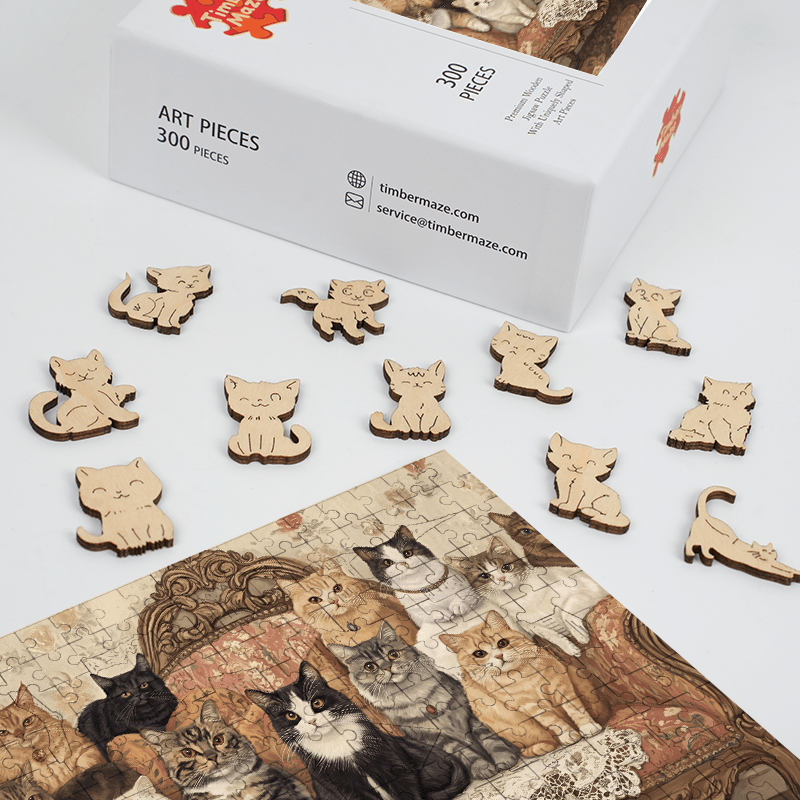 cats on sofa - Wooden Jigsaw Puzzle