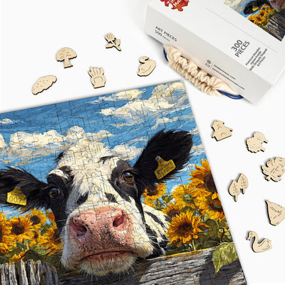 Cow in Sunflowers - Wooden Jigsaw Puzzle