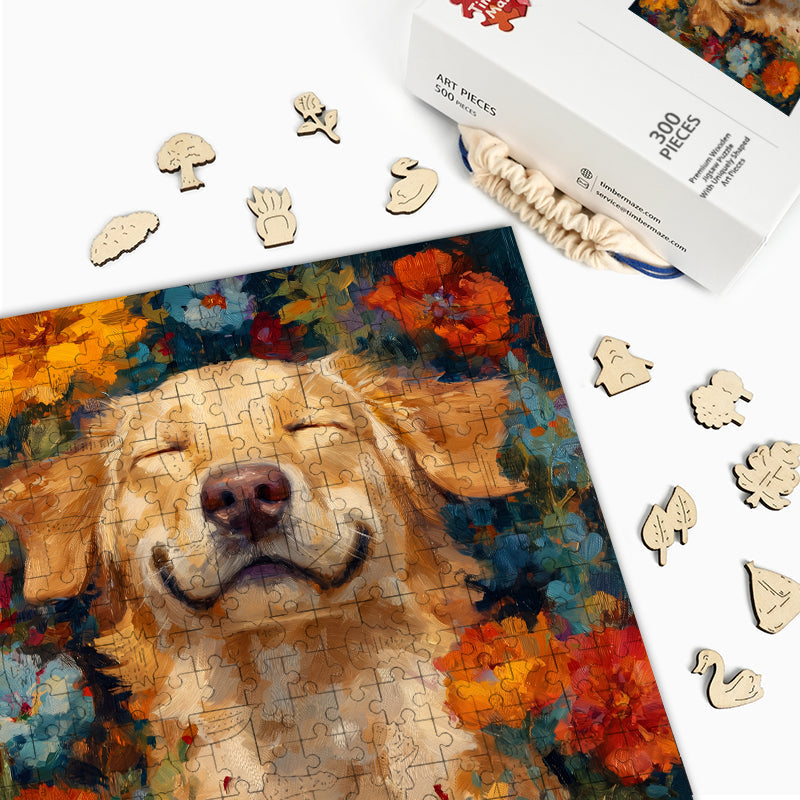 Dog in Flowers - Wooden Jigsaw Puzzle