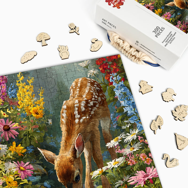 Fawn in Flowers - Wooden Jigsaw Puzzle
