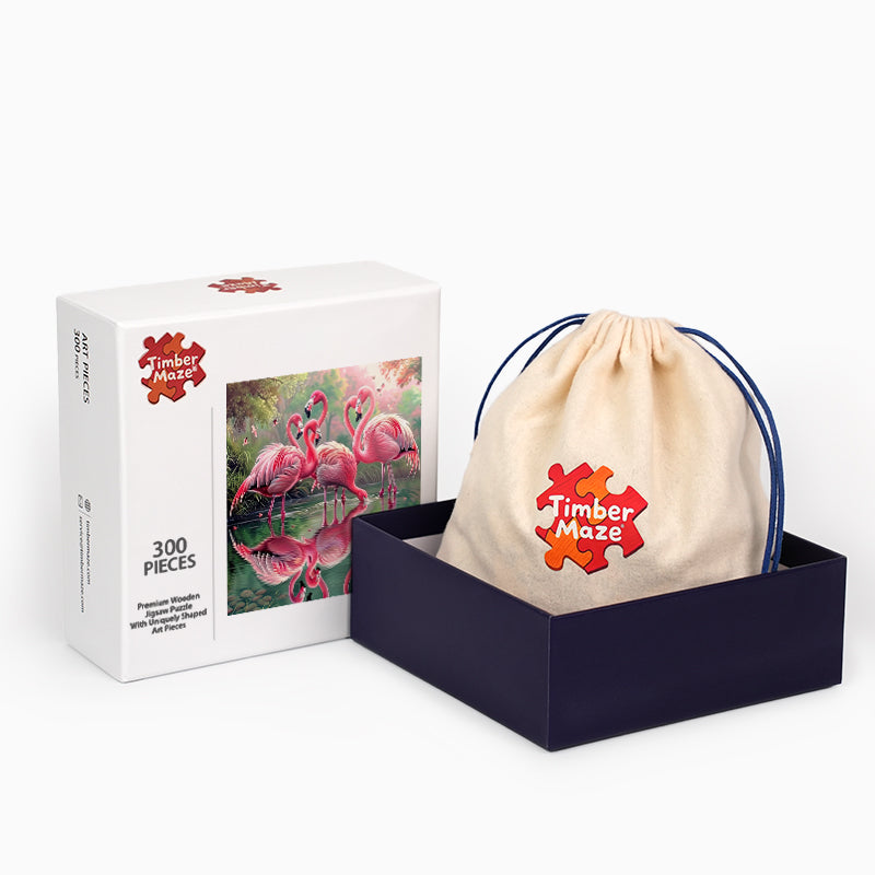Flamingo Hearts - Wooden Jigsaw Puzzle