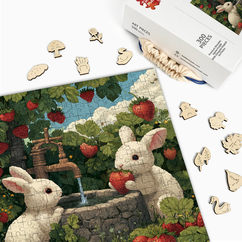 Strawberry Bunnies - Wooden Jigsaw Puzzle