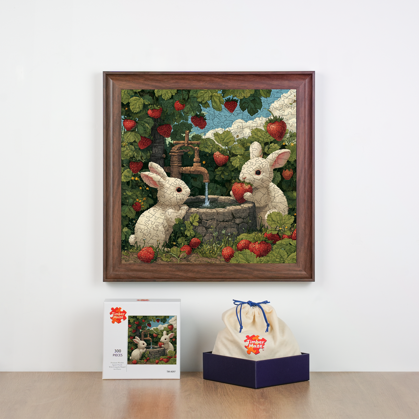 Strawberry Bunnies - Wooden Jigsaw Puzzle