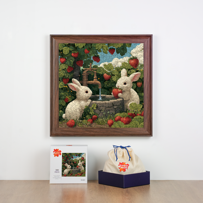 Strawberry Bunnies - Wooden Jigsaw Puzzle