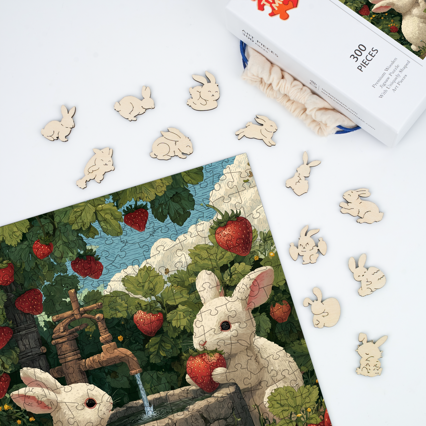 Strawberry Bunnies - Wooden Jigsaw Puzzle