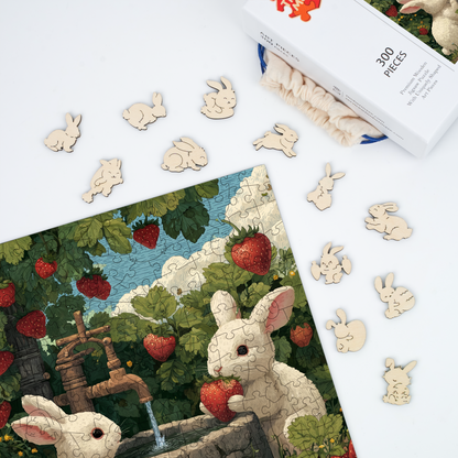 Strawberry Bunnies - Wooden Jigsaw Puzzle