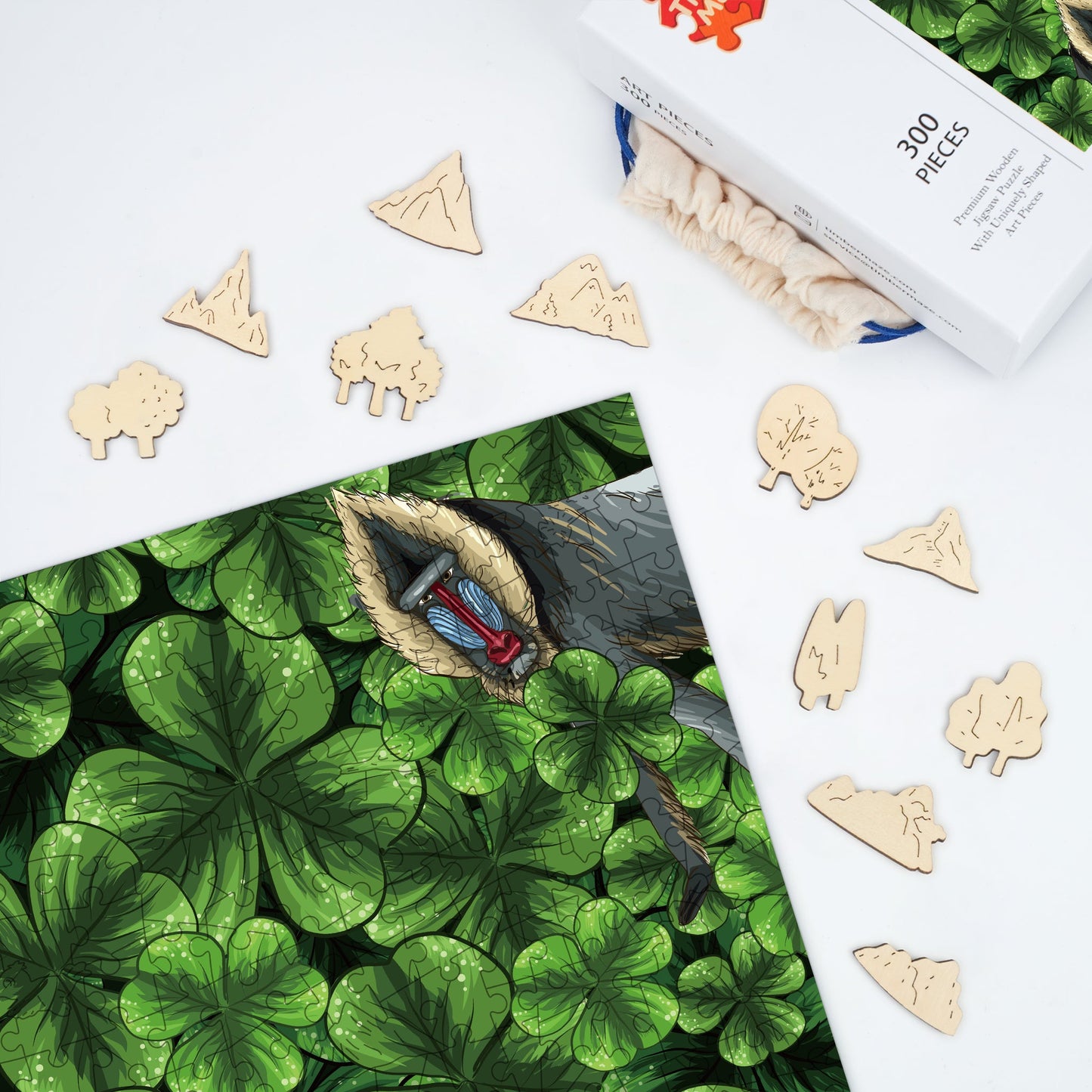 Mandrill in Clover Field - Wooden Jigsaw Puzzle