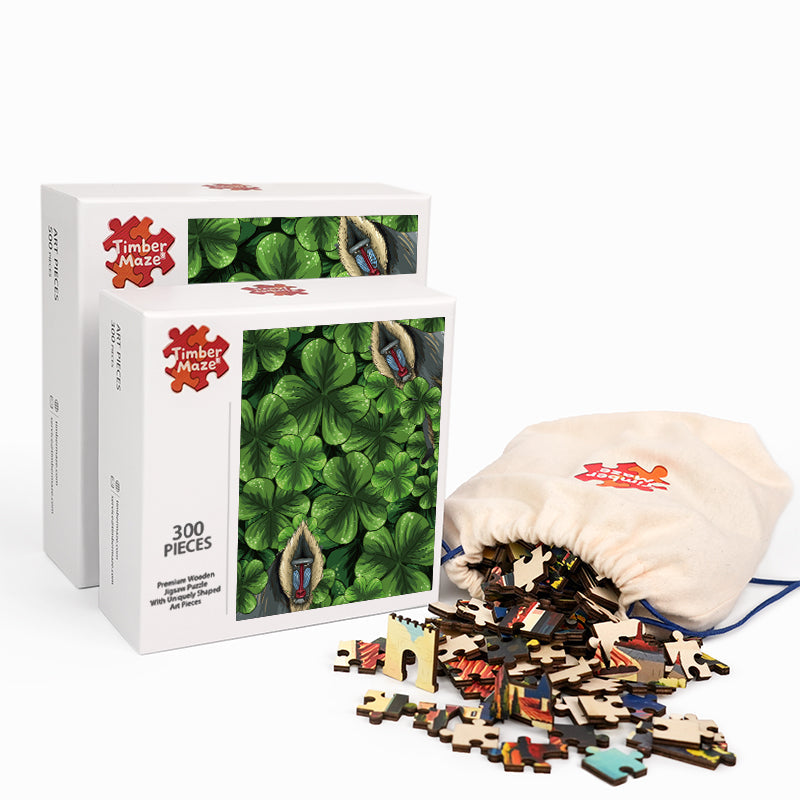 Mandrill in Clover Field - Wooden Jigsaw Puzzle