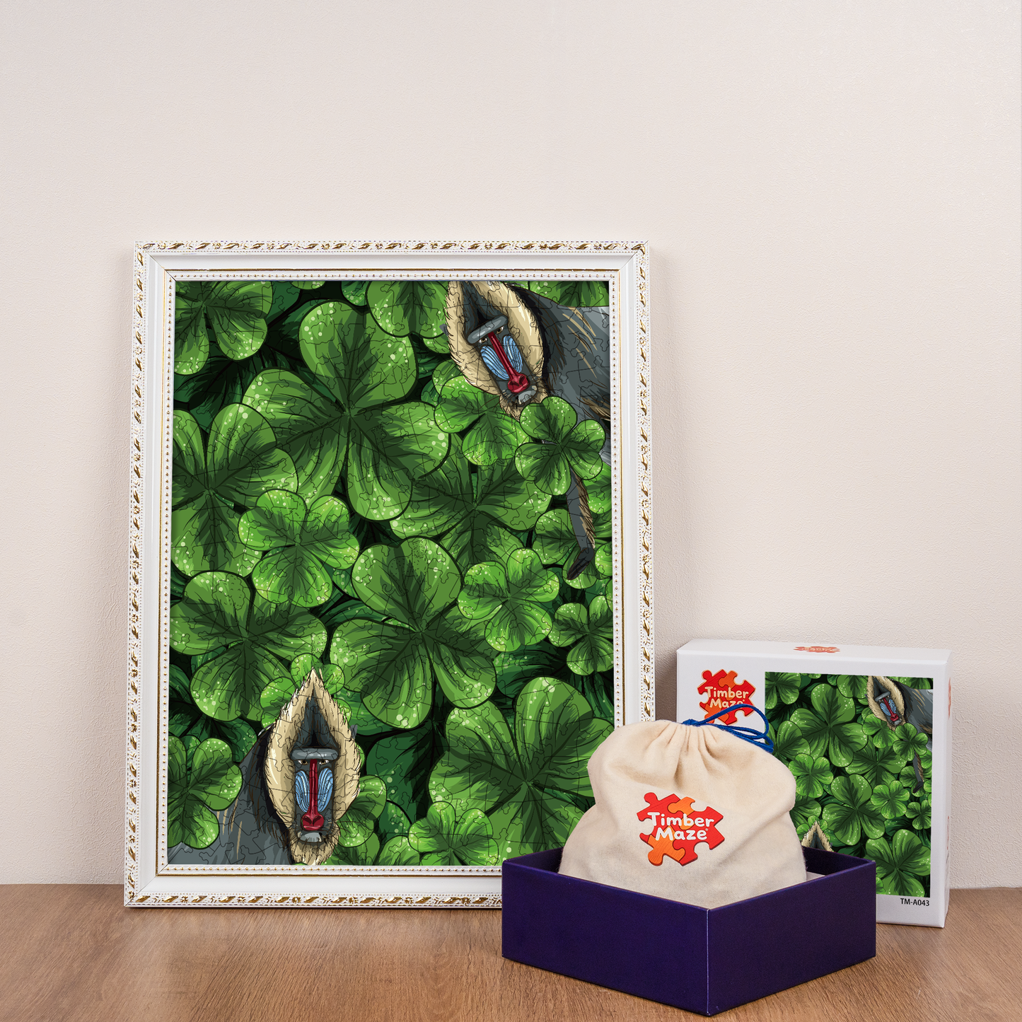 Mandrill in Clover Field - Wooden Jigsaw Puzzle