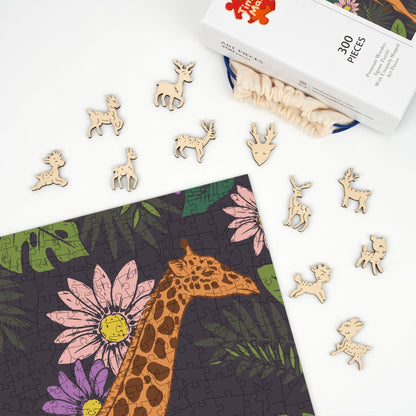 Tropical Giraffe Floral - Wooden Jigsaw Puzzle