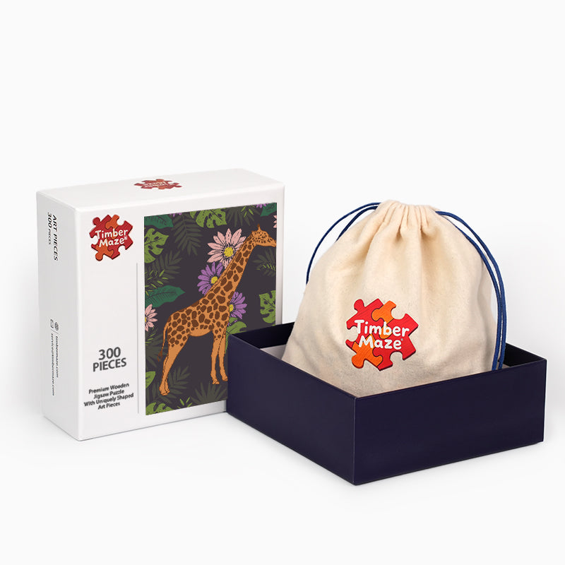 Tropical Giraffe Floral - Wooden Jigsaw Puzzle