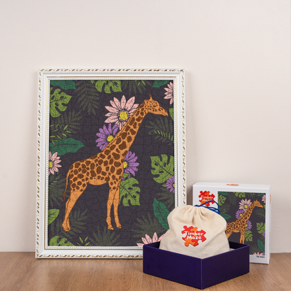 Tropical Giraffe Floral - Wooden Jigsaw Puzzle