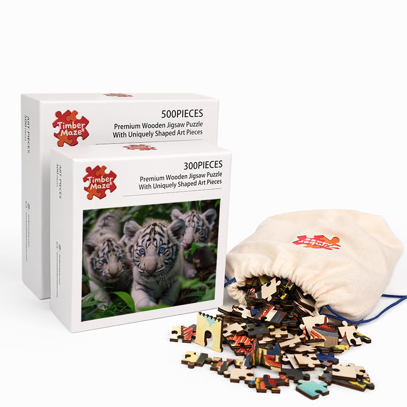 White Tiger Cubs - Wooden Jigsaw Puzzle