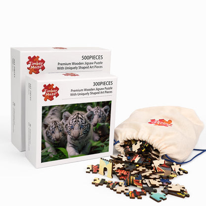 White Tiger Cubs - Wooden Jigsaw Puzzle