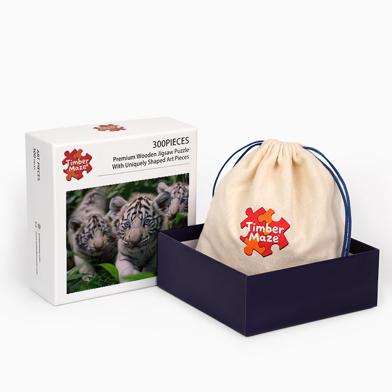 White Tiger Cubs - Wooden Jigsaw Puzzle