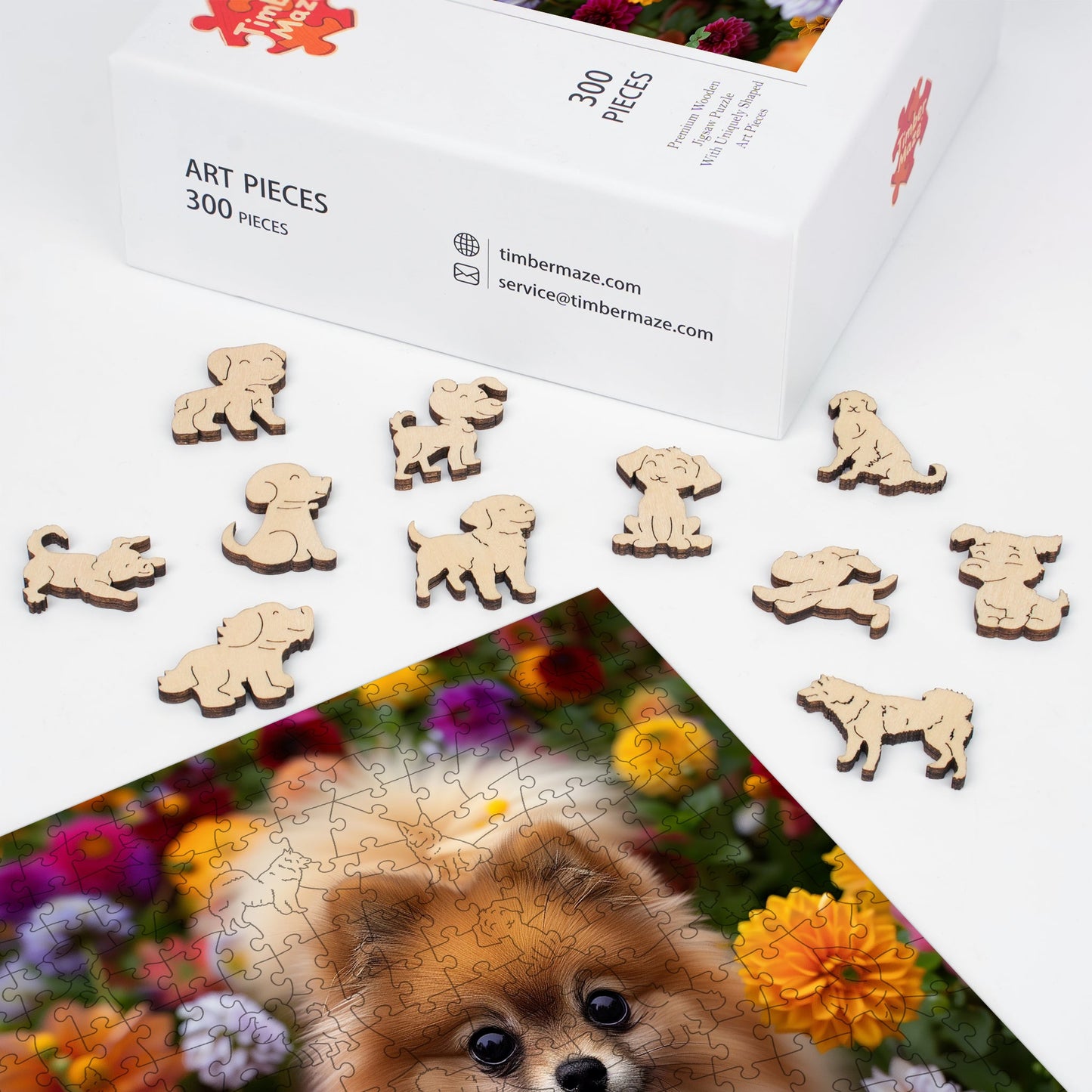 Floral Pomeranian - Wooden Jigsaw Puzzle