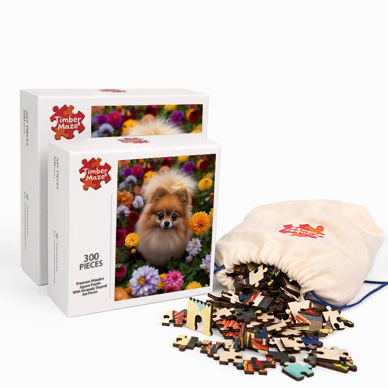 Floral Pomeranian - Wooden Jigsaw Puzzle