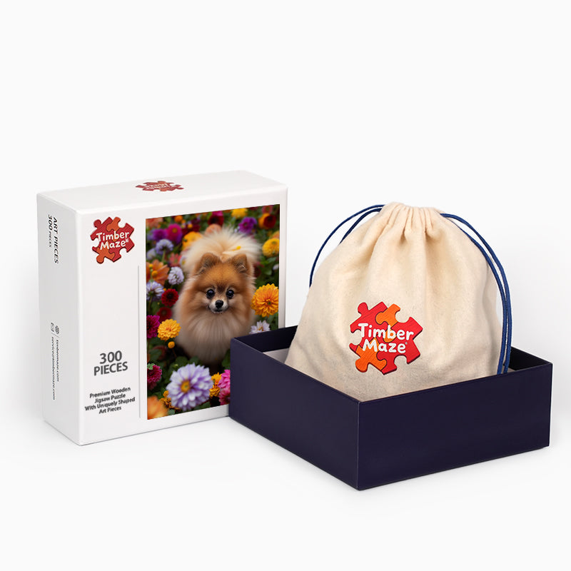 Floral Pomeranian - Wooden Jigsaw Puzzle