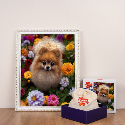 Floral Pomeranian - Wooden Jigsaw Puzzle