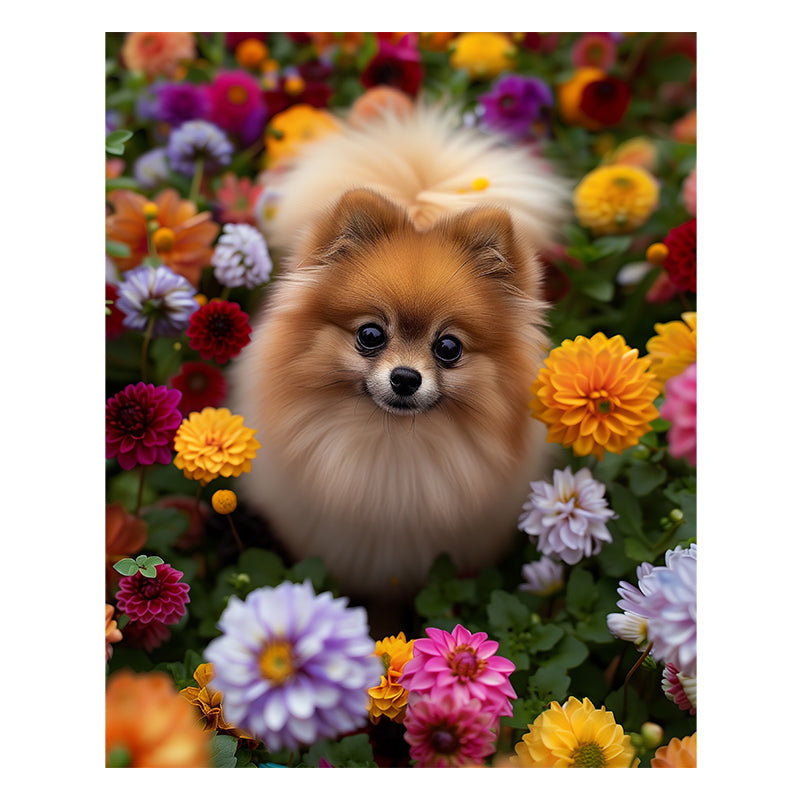 Floral Pomeranian - Wooden Jigsaw Puzzle