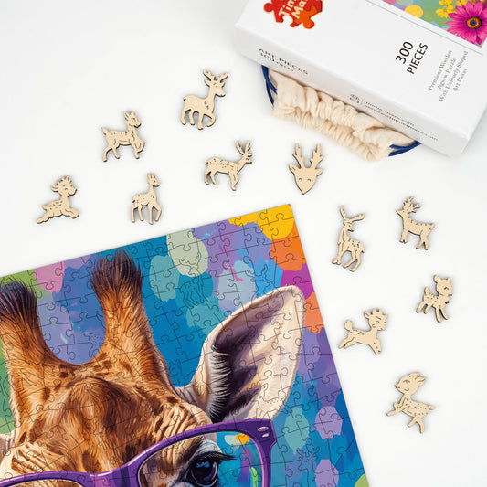 Hipster Giraffe - Wooden Jigsaw Puzzle
