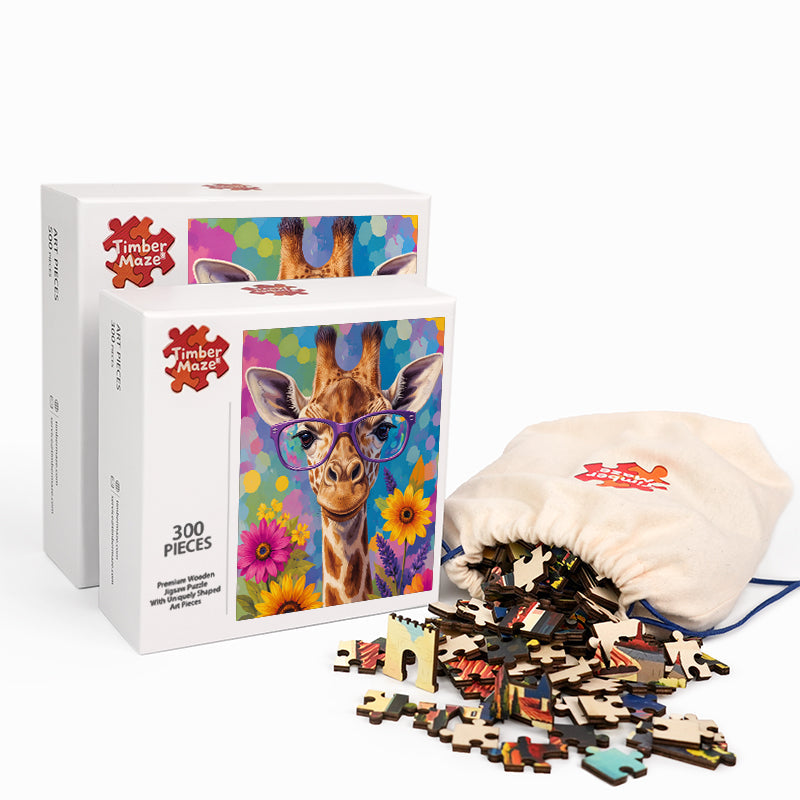 Hipster Giraffe - Wooden Jigsaw Puzzle