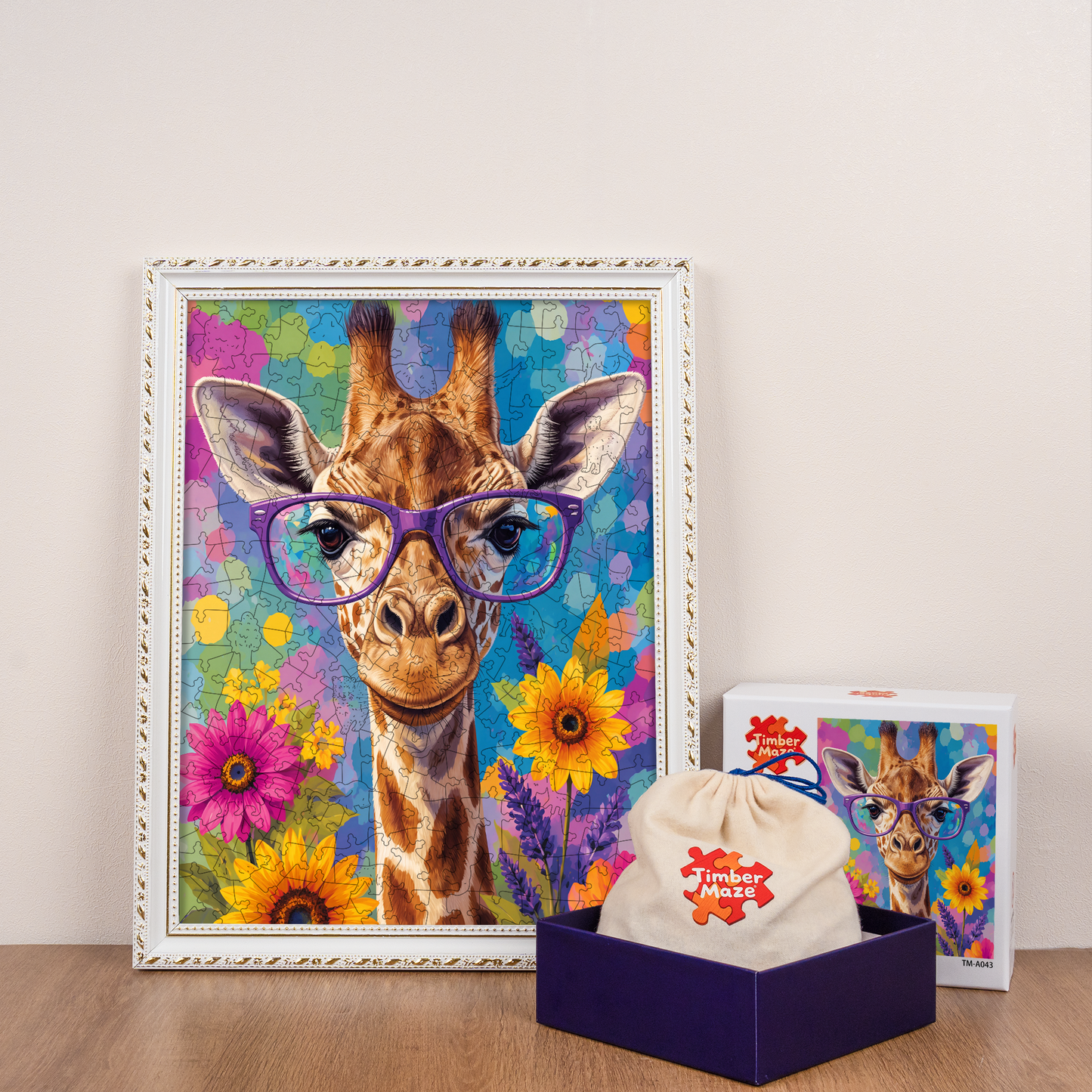Hipster Giraffe - Wooden Jigsaw Puzzle