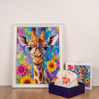 Hipster Giraffe - Wooden Jigsaw Puzzle