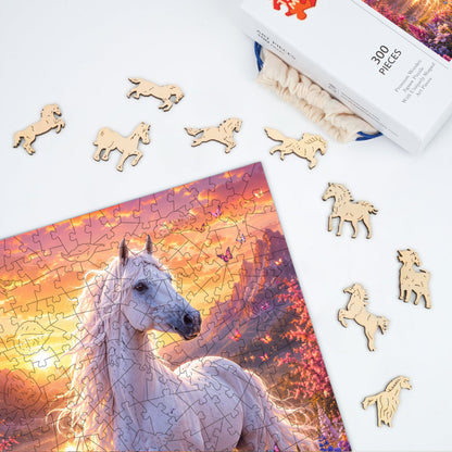 Sunset White Horse - Wooden Jigsaw Puzzle