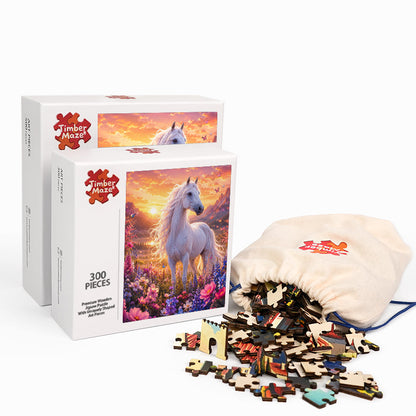 Sunset White Horse - Wooden Jigsaw Puzzle