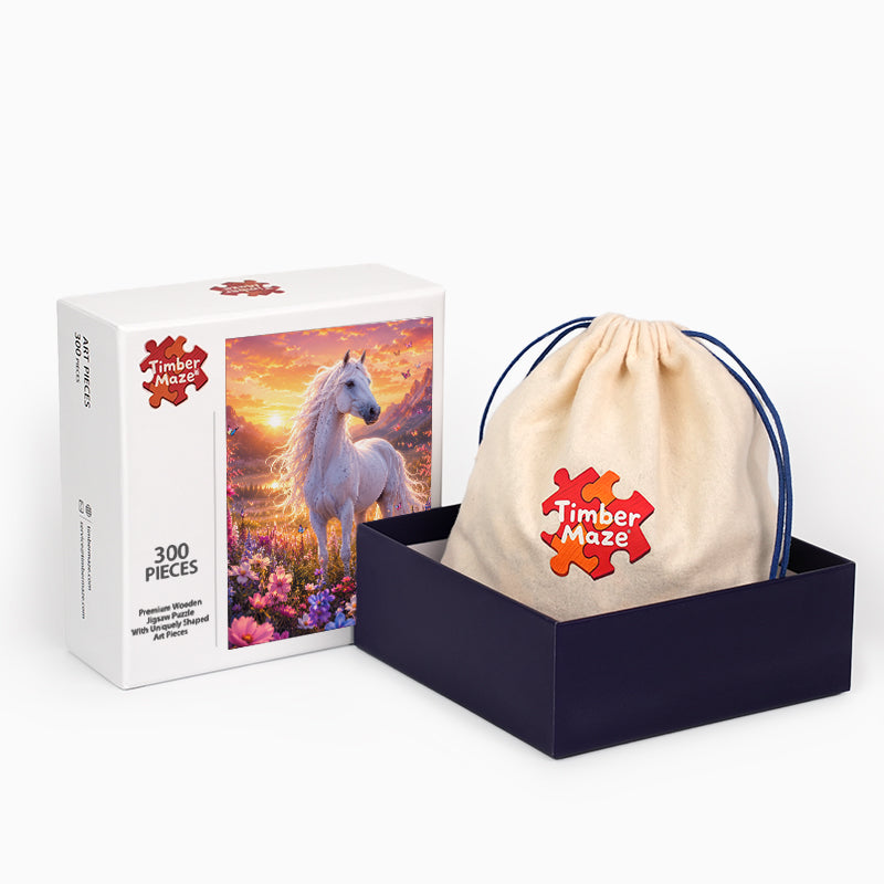 Sunset White Horse - Wooden Jigsaw Puzzle