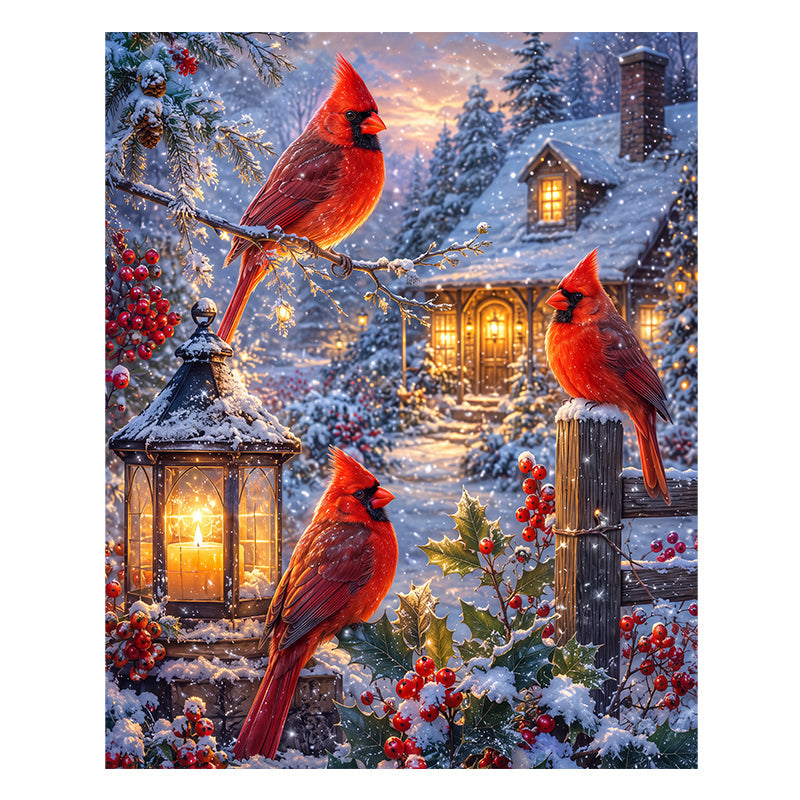 Winter Cardinal Cottage - Wooden Jigsaw Puzzle
