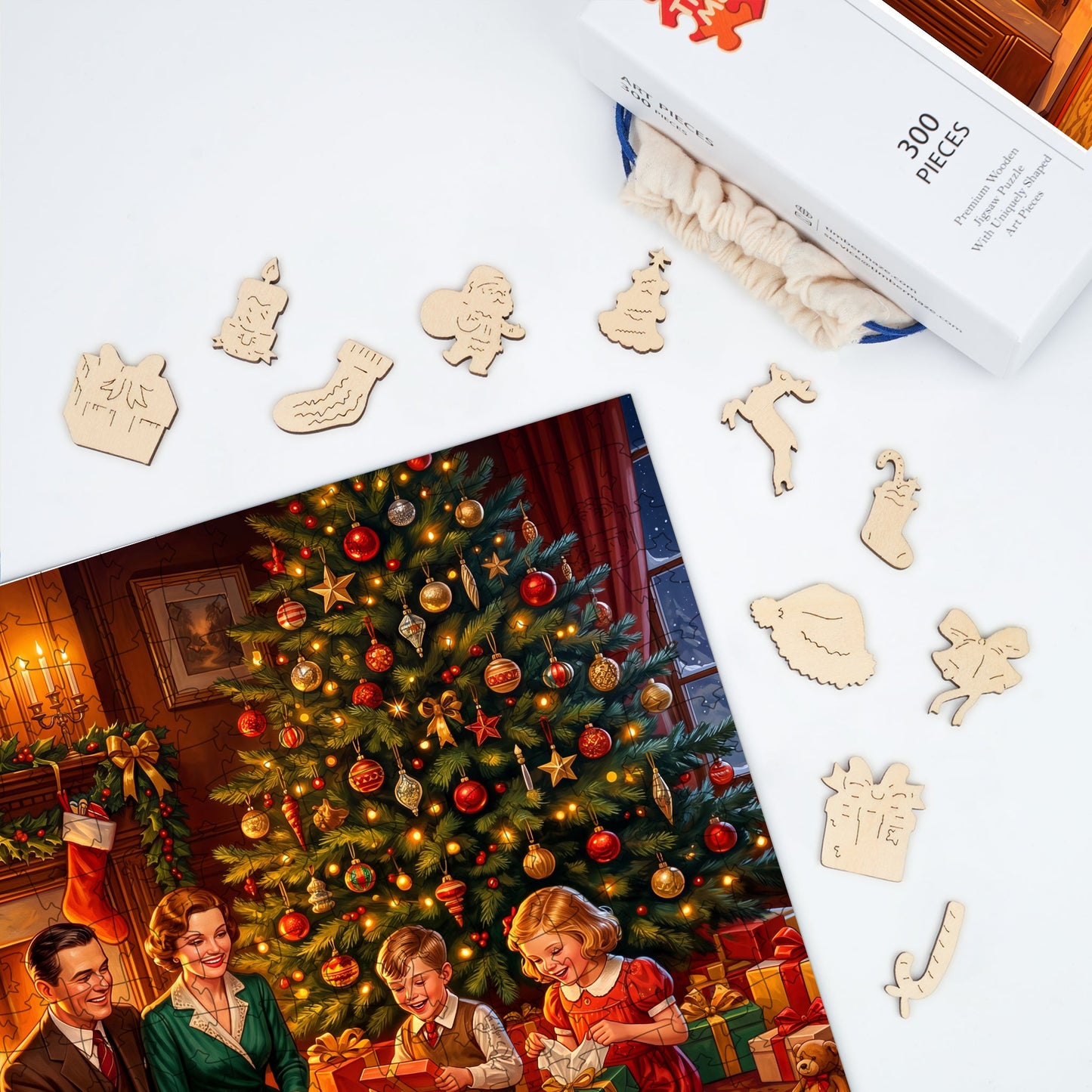 A Vintage Christmas Family - Wooden Jigsaw Puzzle