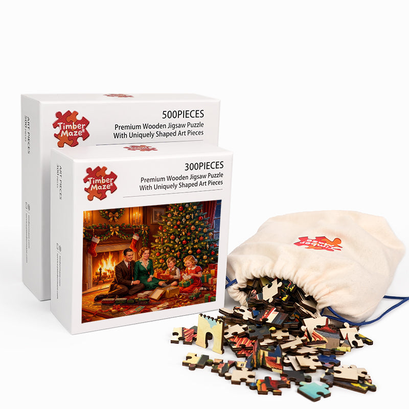 A Vintage Christmas Family - Wooden Jigsaw Puzzle