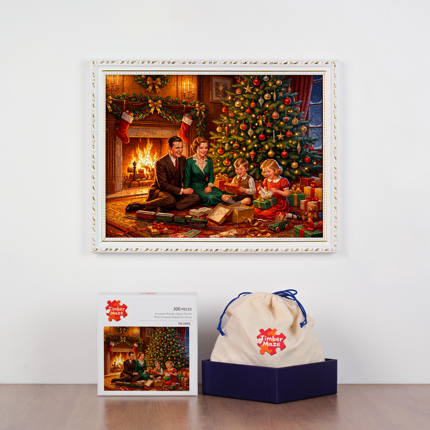 A Vintage Christmas Family - Wooden Jigsaw Puzzle