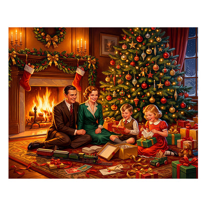 A Vintage Christmas Family - Wooden Jigsaw Puzzle