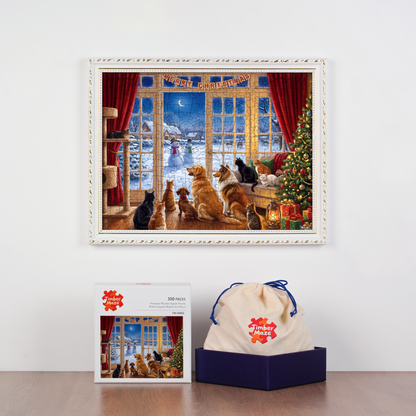 Christmas Pets by the Window - Wooden Jigsaw Puzzle